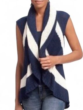 CABI Skipper Vest Navy White Striped Knit Open Front #679 - Medium